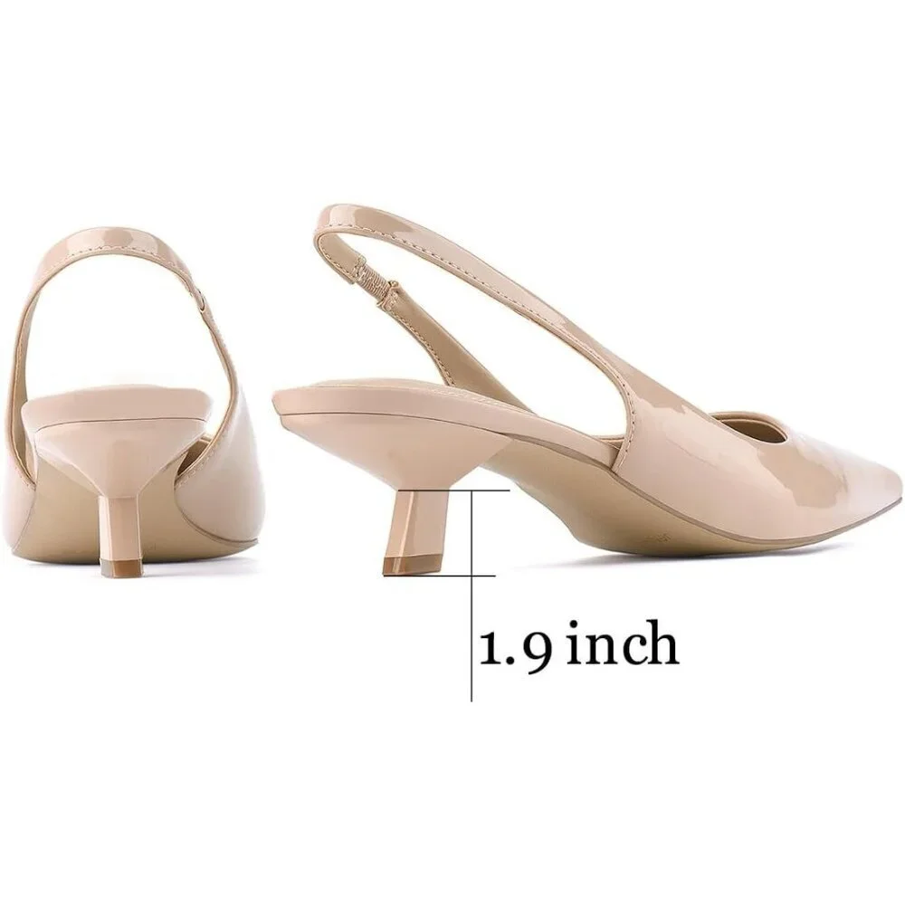 Women Slingback Nude Heel Pumps Dressy Kitten Heels Sandals Wide Width Shoes